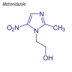 Vector Skeletal formula of Metronidazole. Drug chemical molecule.