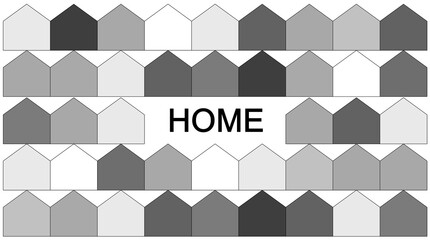 word home with many home symbols in schematic form in many colors, a city, a country, a neighborhood, a community. project of urban development on territories. green deal, project, house, gray colors.