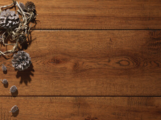 Christmas decoration on wooden background.   Background of christmas, top view.
