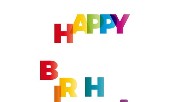 The word Happy Birthday. Animation with the text colored in rainbow.