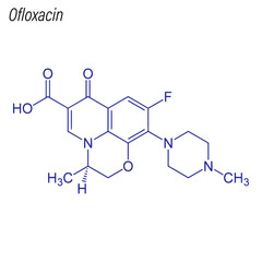 Vector Skeletal formula of Ofloxacin. Drug chemical molecule.