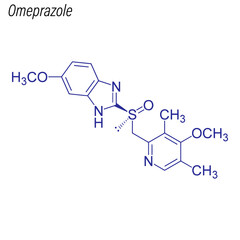 Vector Skeletal formula of Omeprazole. Drug chemical molecule.