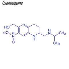 Vector Skeletal formula of Oxamniquine. Drug chemical molecule.