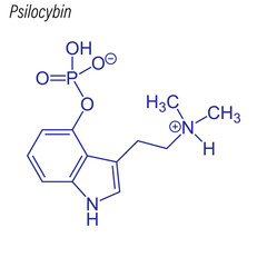 Vector Skeletal formula of Psilocybin. Drug chemical molecule.