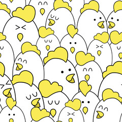 Pattern background cute animal with chicken white color vector illustration.	