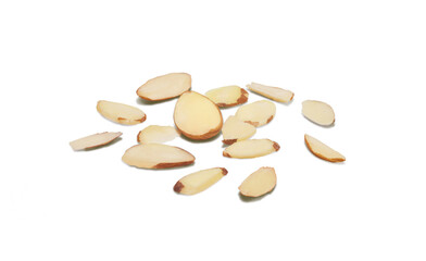 group or set organic fresh cut almond isolated on white background with clipping path