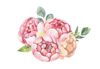 Watercolor floral illustration - leaves and branches frame with flowers and leaves for wedding stationary, greetings, wallpapers, background. Roses, green leaves. High quality illustration