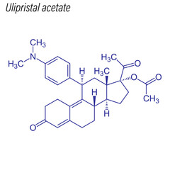 Vector Skeletal formula of Ulipristal acetate. Drug chemical molecule.