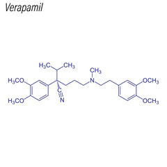 Vector Skeletal formula of Verapamil. Drug chemical molecule.