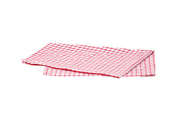 Closeup of a red and white checkered kitchen cloth or napkin isolated on white background. Kitchen...