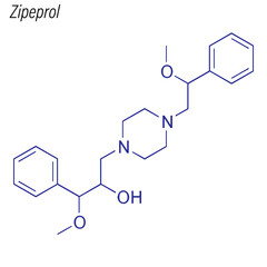 Vector Skeletal formula of Zipeprol. Drug chemical molecule.