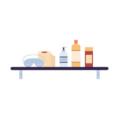 Bathroom body care cosmetic products on shelf flat vector illustration isolated.