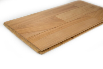 Wooden parquet floor with a click assembly on a white background