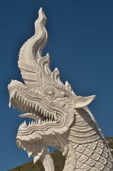 Fototapeta na wymiar White chinese dragan statue in front of blue sky