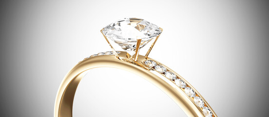 View on Golden Wedding Ring with Diamonds on gradient background