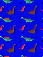 Childish seamless pattern with hand drawn dino in doodle style. Perfect for kids fabric, textile, nursery wallpaper.