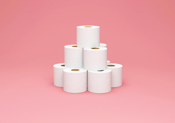 Heap of White Toilet Paper on pink studio background