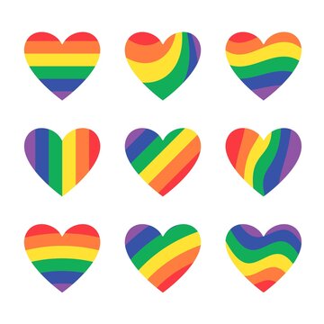 LGBT heart icon set. Love rainbow symbol collection