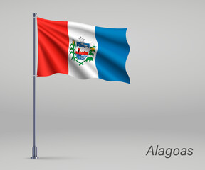 Waving flag of Alagoas - state of Brazil on flagpole. Template for independence day poster design