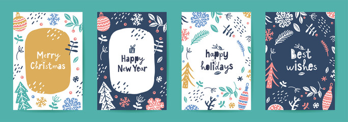 set of vector scandi christmas greeting cards - 393814903