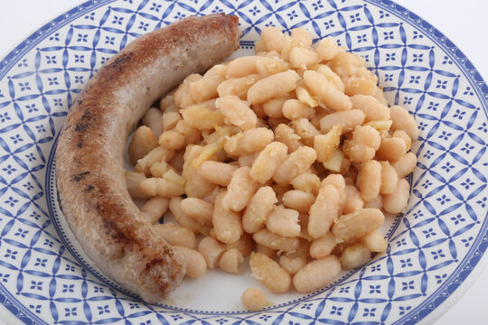 sausage with beans as typical spanish food gastronomy