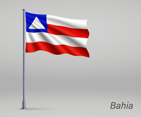 Waving flag of Bahia - state of Brazil on flagpole. Template for independence day poster design
