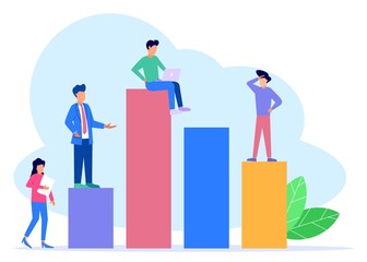 Vector illustration of a business concept. Teamwork towards success, investment card management. Rapid business growth.