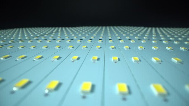 Modern technology of LED light. Diodes in macro shot. Many lines. Fabric production