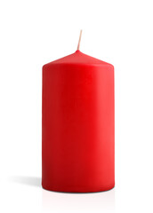 New red candle for decoration on white isolated background