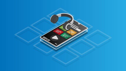 Online Music App in Isometric Concept. Vector Design Illustration. 