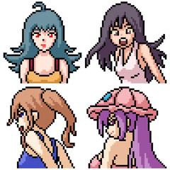 pixel art set isolated lovely anime girl