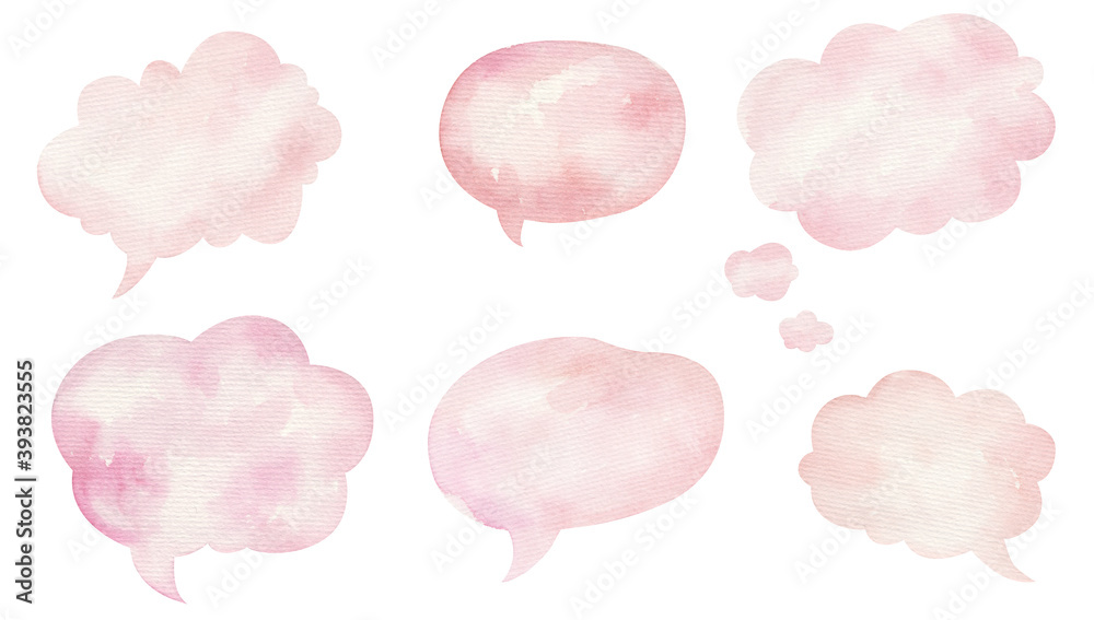 Wall mural speech bubble, watercolor pink blank speech bubbles on white background