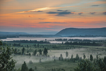 Fog at sunset