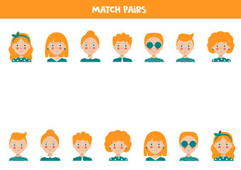 Find pair to each portrait of person. Logical matching game.