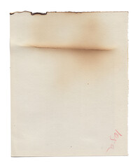 Old vintage texture retro paper with burned stains and scratches background isolated