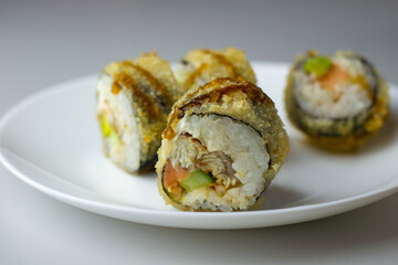 sushi with salmon and cucumber