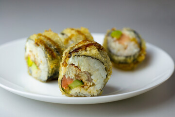 sushi with salmon and cucumber