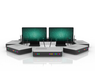 3d rendering Transmitter wi-fi with computer network
