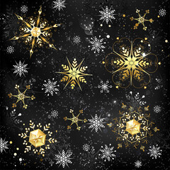 Black background with golden snowflakes