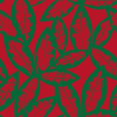 Red Tropical Botanical Leaf Seamless Pattern Background