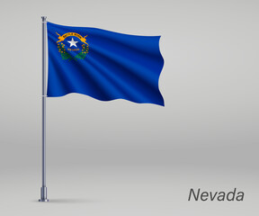 Waving flag of Nevada - state of United States on flagpole. Template for independence day poster design