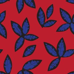 Red Tropical Botanical Leaf Seamless Pattern Background