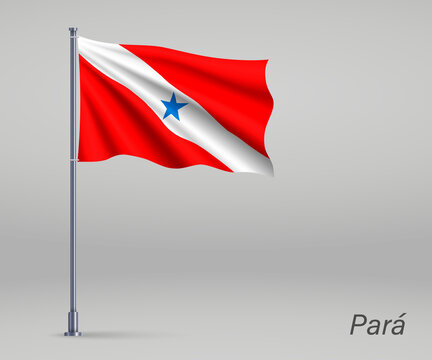 Waving flag of Para - state of Brazil on flagpole. Template for independence day poster design