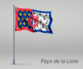 Waving flag of  - region of France on flagpole. Template for independence day poster design