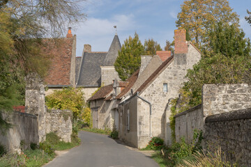 Fototapeta na wymiar Street in the village of Crissay-sur-Manse, Indre-et-Loire, Centre-Val de Loire, France
