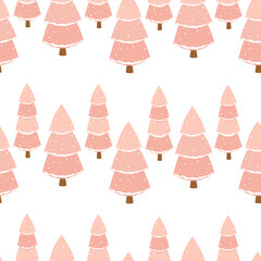 Seamless pattern pink Christmas trees symbol Happy New year vector illustration