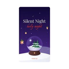 Silent night, holy night social media story template devoted to popular Christmas carol and decorated with holly and snow globe. Christmas celebrations, traditions and cultural heritage.