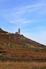 Fototapeta na wymiar Cabo de Silleiro Lighthouse, Galicia, Pontevedra, Spain. Ocean coast monument and tourist place.
