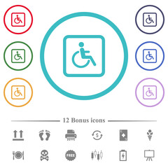 Handicapped parking flat color icons in circle shape outlines