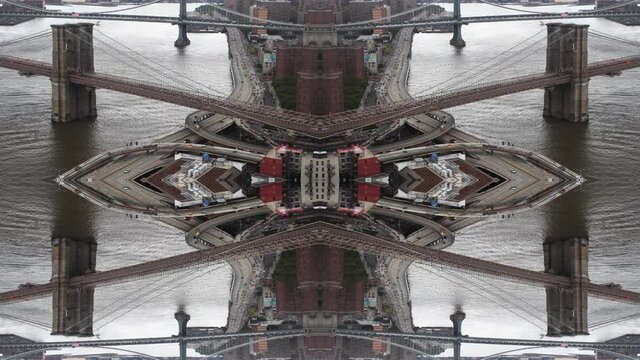 Mirror image of Brooklyn Bridge, New York